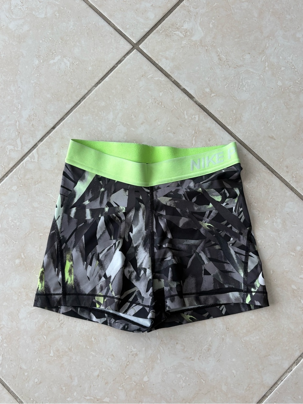 Nike Women’s Black with Neon Green Waistband Athletic Shorts
